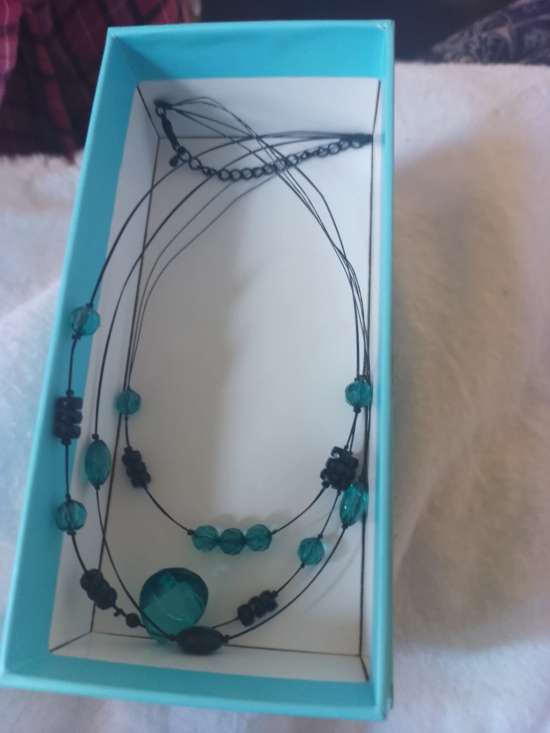 Multi-strand Teal and Black Beaded Necklace