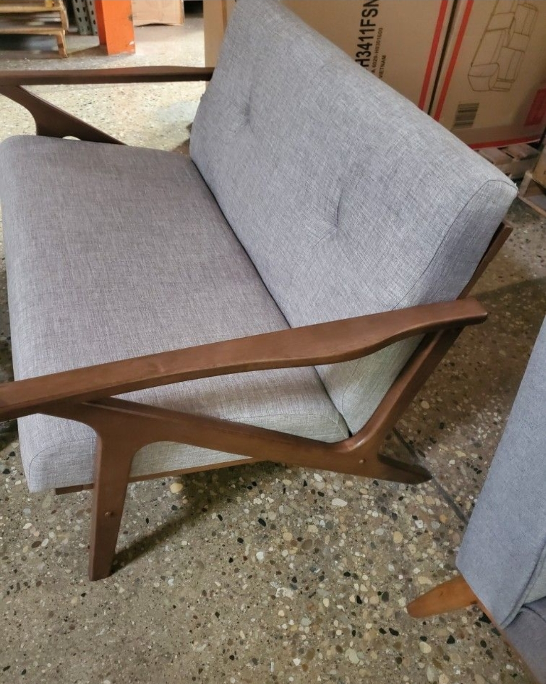 Mid-Century Modern Loveseat and Ottoman Set - Grey Fabric - photo 4