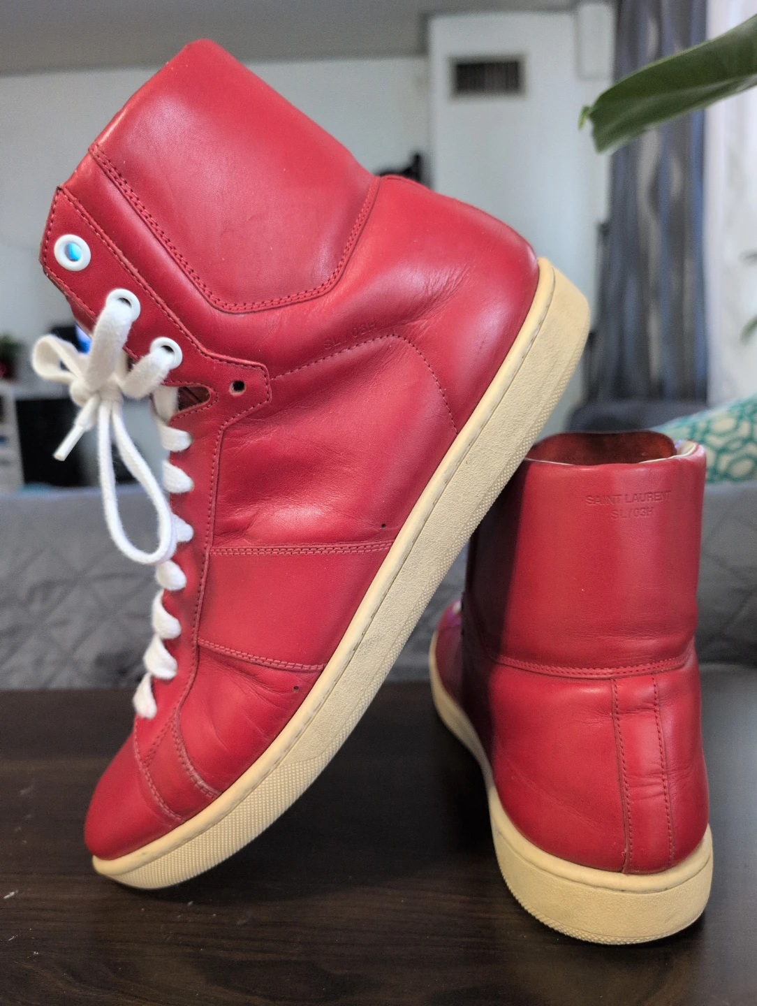 🥕Saint Laurent Red Leather High-Top Sneakers Size 42 - photo 2
