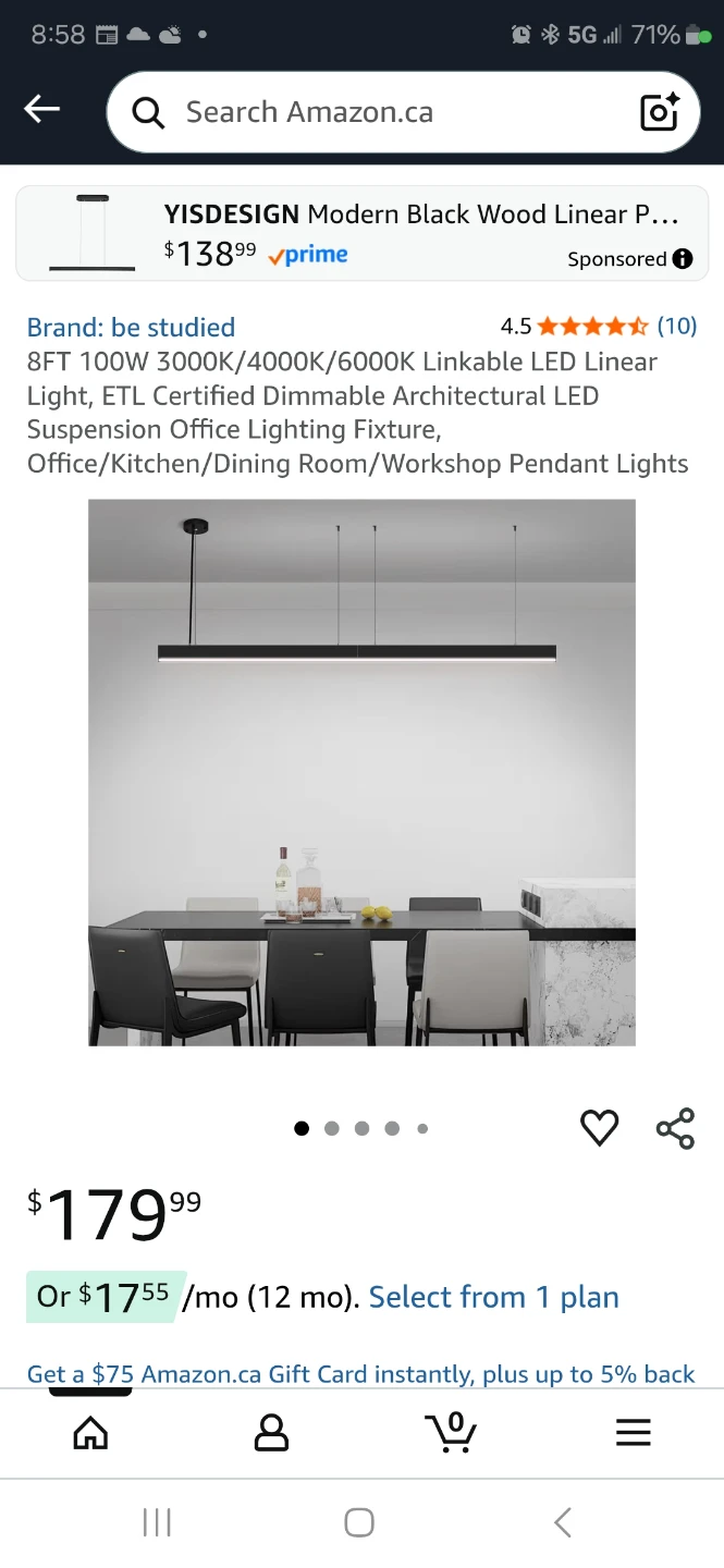 YISDESIGN 8FT LED Linear Suspension Light Fixture