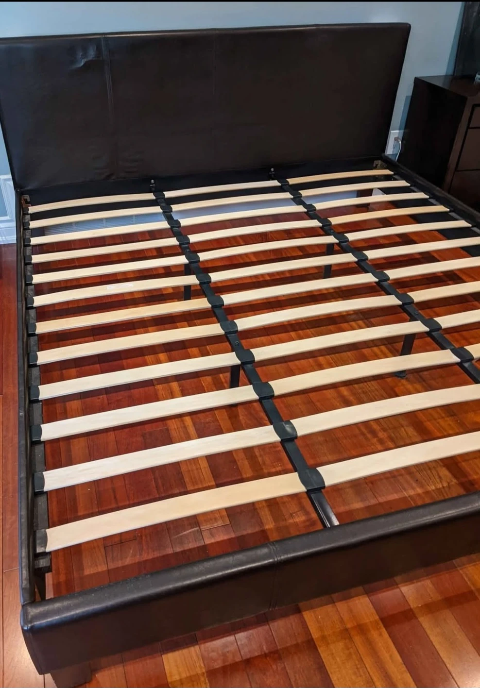 Dark Brown Faux Leather Bed Frame with Slats - photo 2