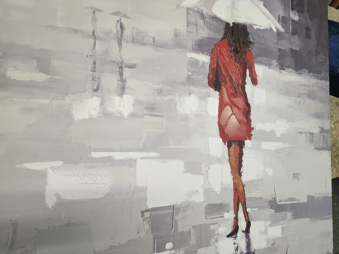 REAL Painting of Woman in Red Dress with Umbrella - photo 5
