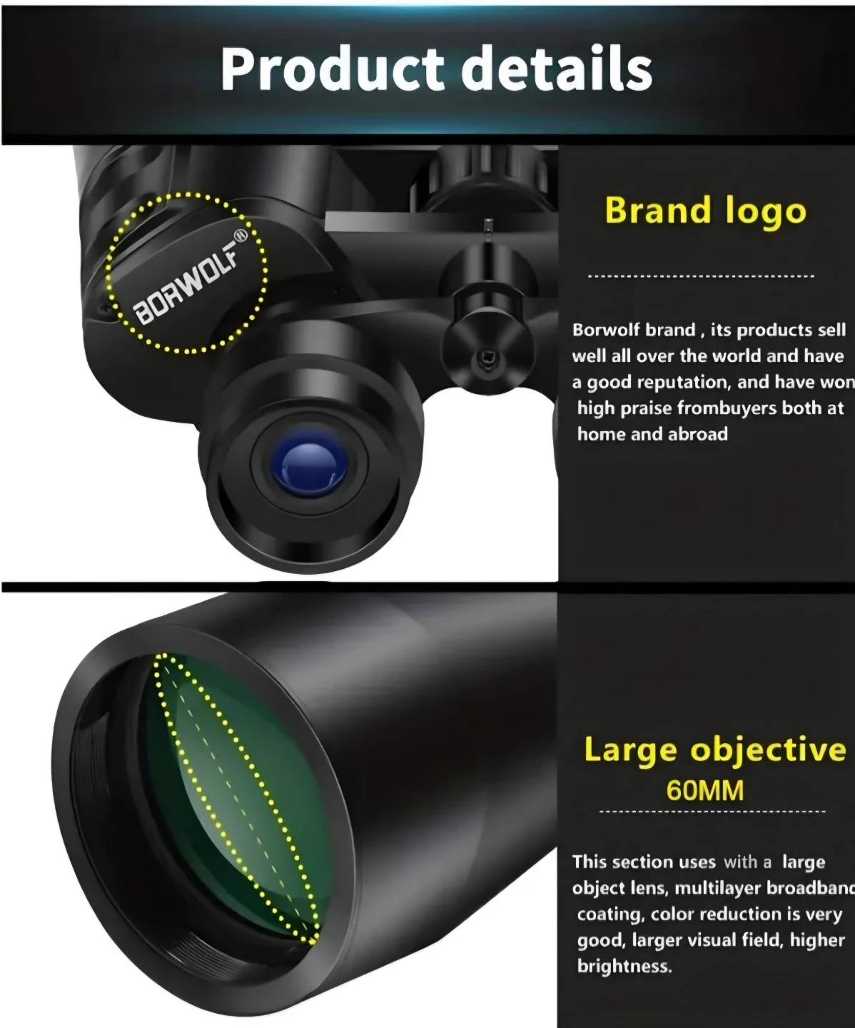 Brand New BORWOLF 10-38 X 60 Zoom Binoculars - photo 4