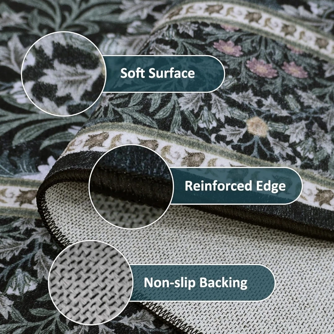 2x3 Washable Floral Area Rug, Black & Gray Non-Slip Carpet - photo 2