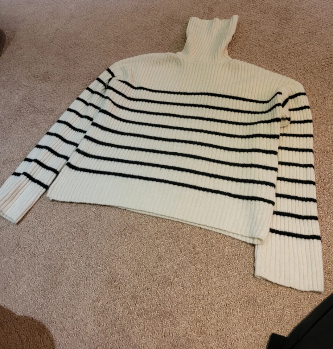 H&M Striped Turtleneck Sweater - Cream/Black - Size XS