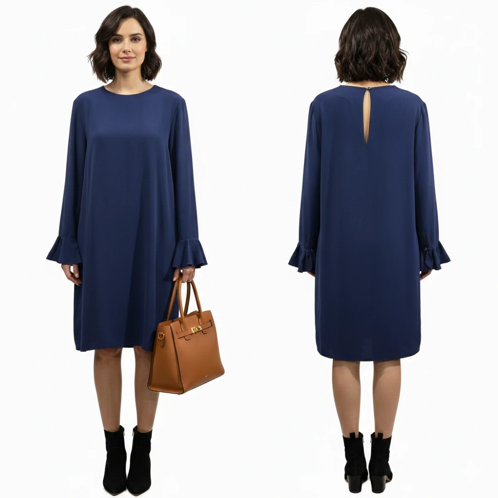 Mantù Italy Navy Cady Dress Ruffle Bell Sleeves IT 48 (US 12) - photo 4