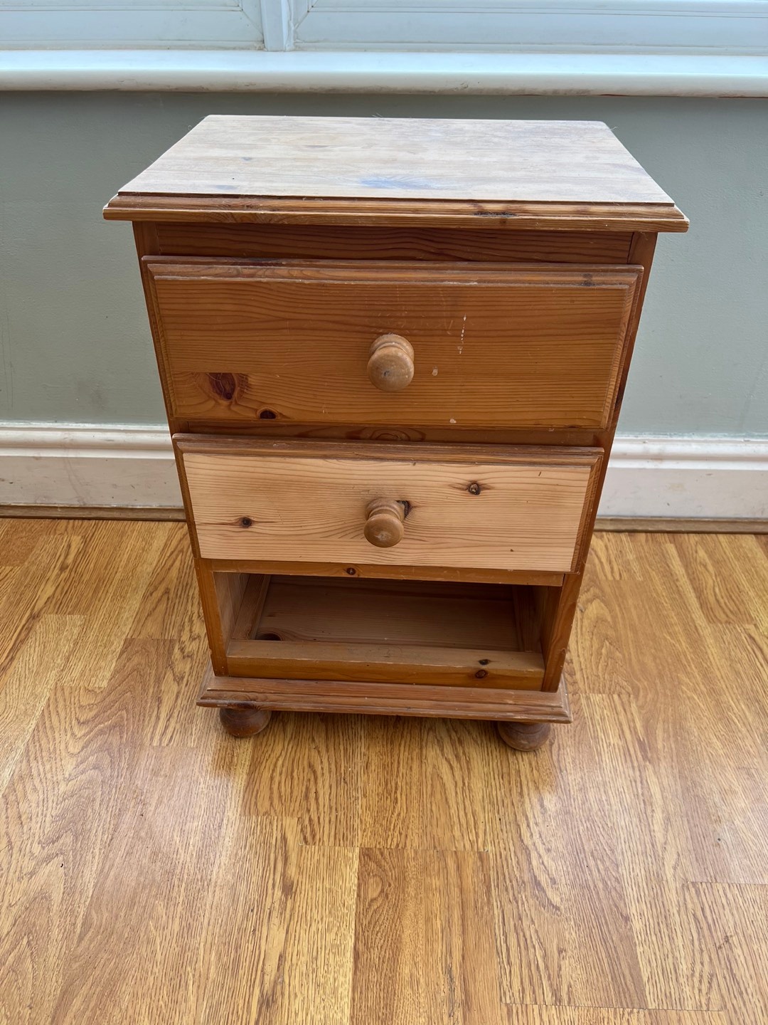 Pine Wood Nightstand with Two Drawers - photo 2