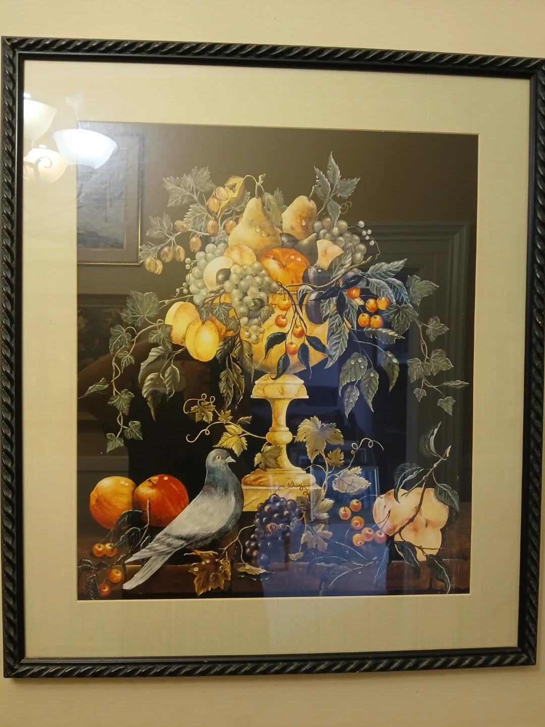 Framed Still Life Print with Fruit and Bird