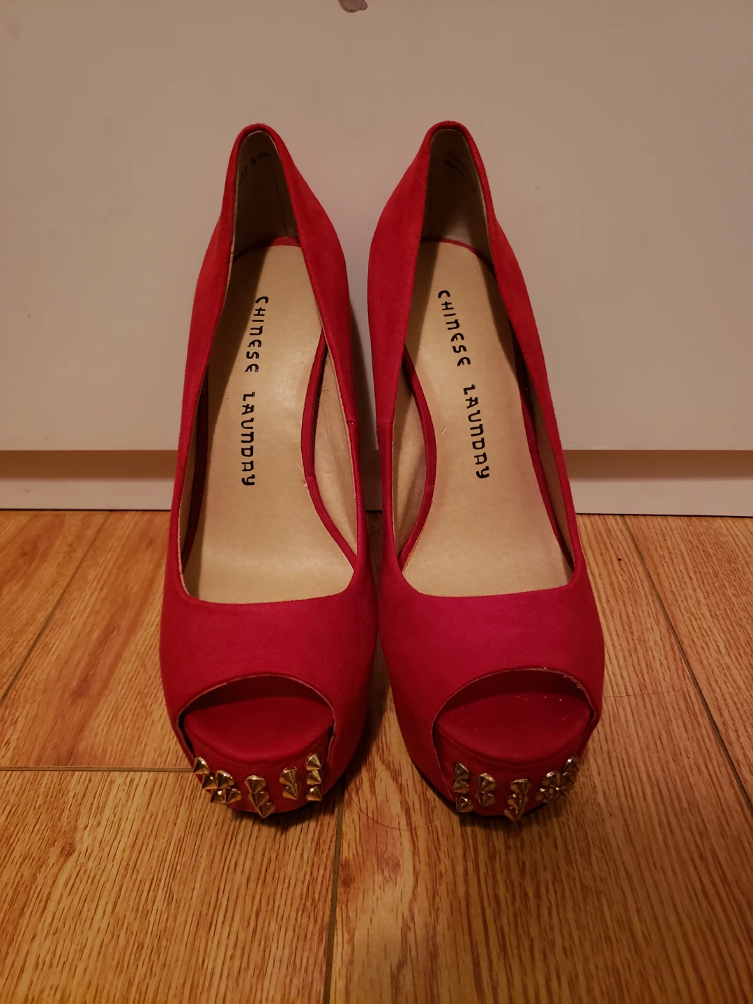 Chinese Laundry Red Peep Toe Heels with Spikes Size 7.5