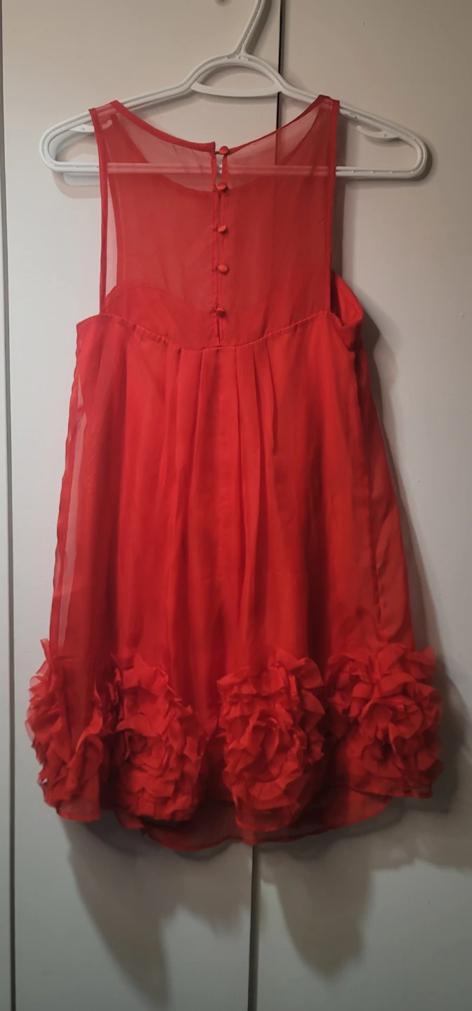Red Sheer Dress with Floral Hem