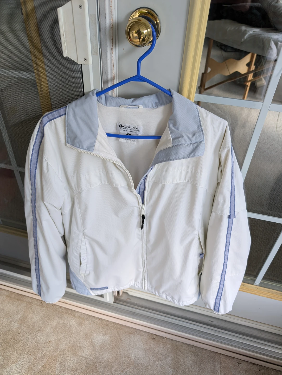 Columbia White and Blue Zip-Up Jacket