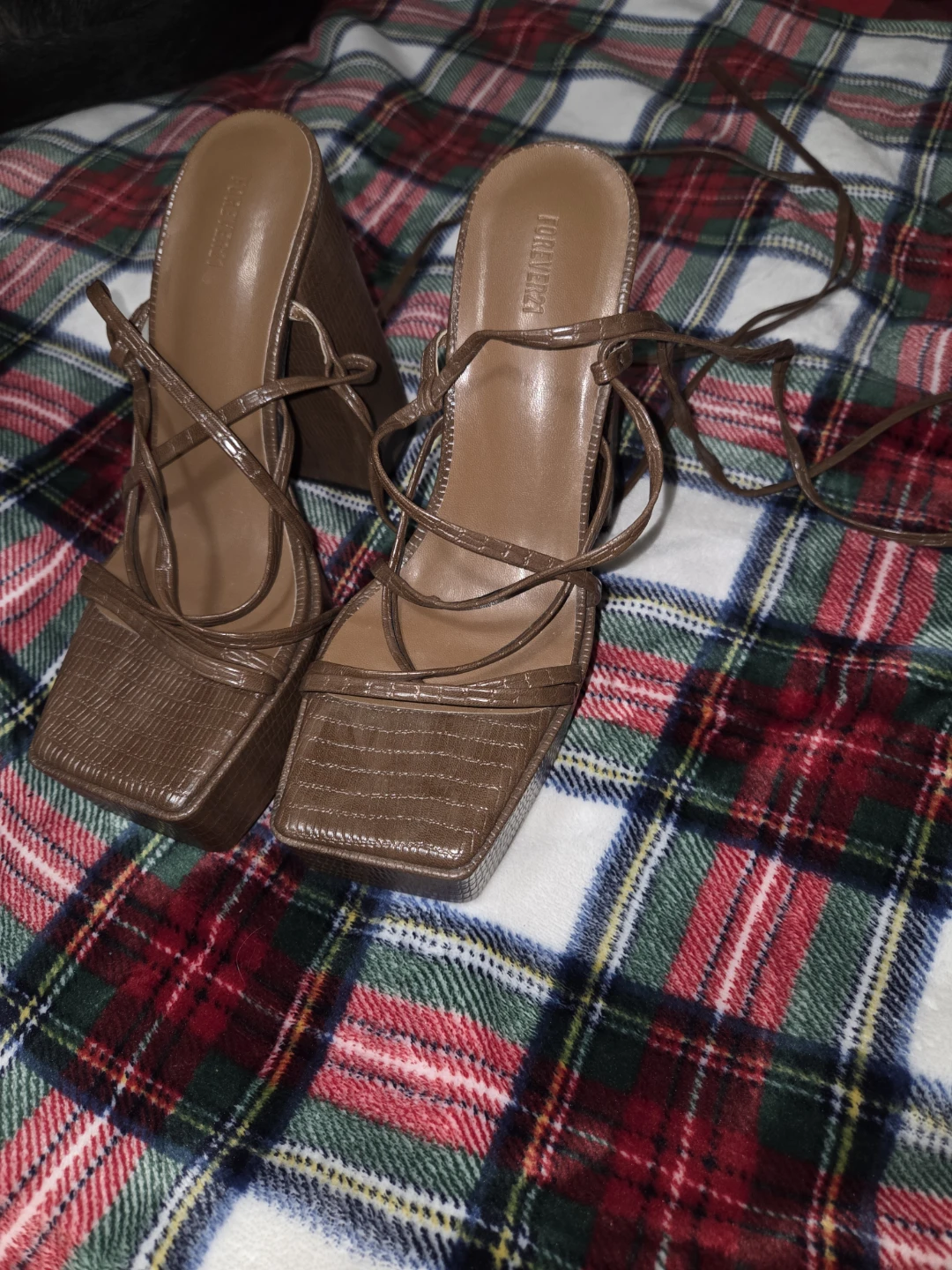 Forever 21 Brown Croc Pattern Strappy Heels