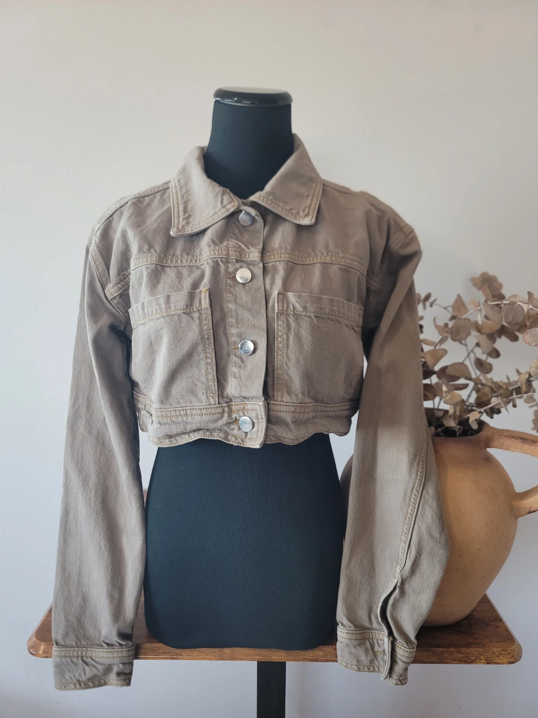 Pretty Little Thing Cropped Utility Denim Jacket Sz 0 Cotton