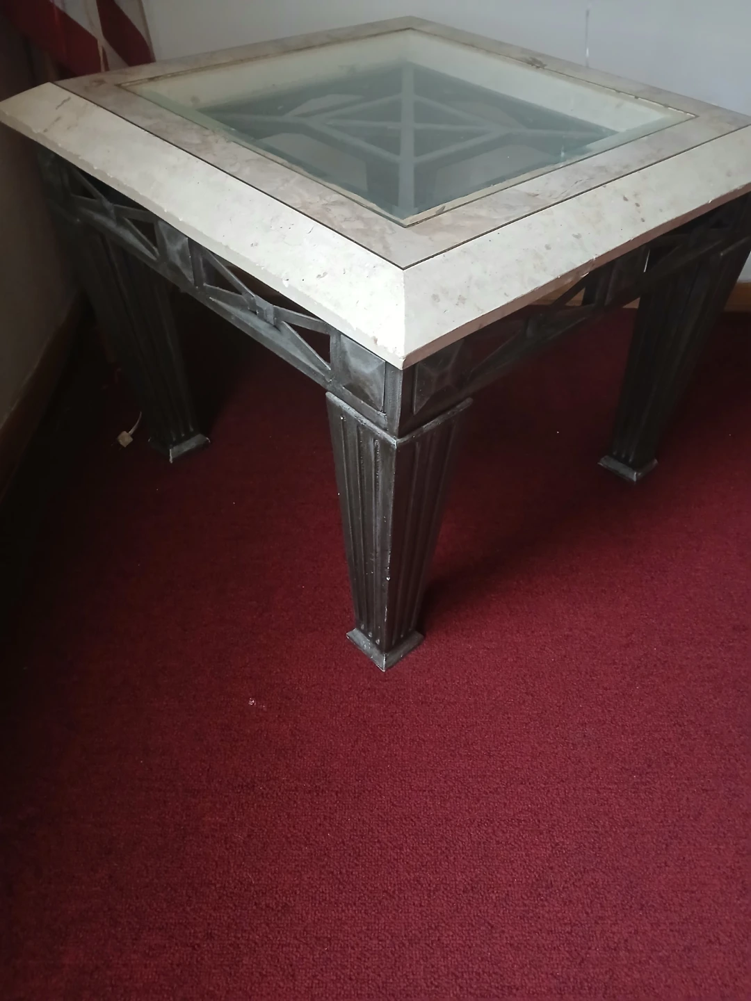 Square End Table with Glass Top and Faux Marble Accent - photo 2