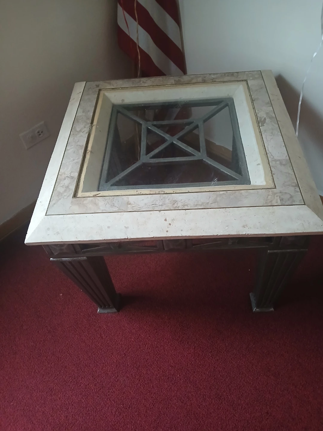 Square End Table with Glass Top and Faux Marble Accent - photo 3