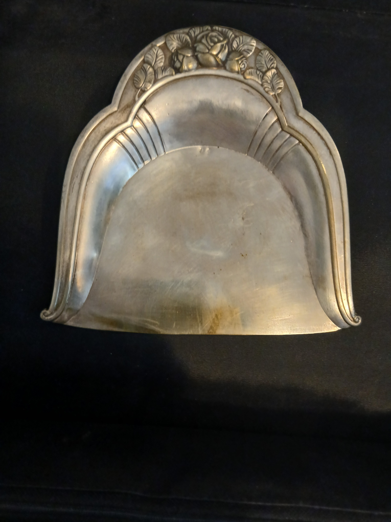 Decorative Silver Plate Dustpan with Rose Motif