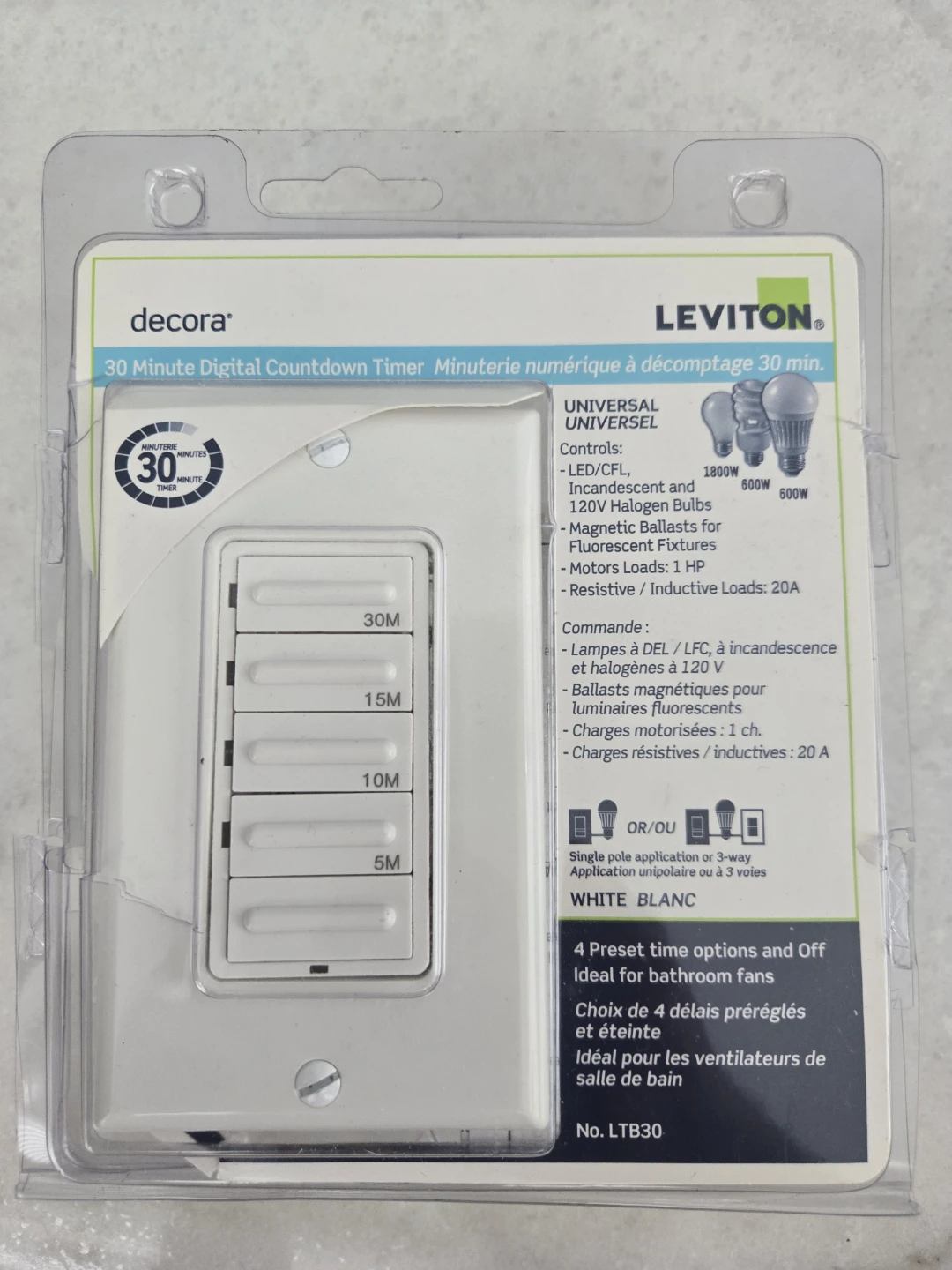 Leviton Decora 30 Minute Digital Countdown Timer