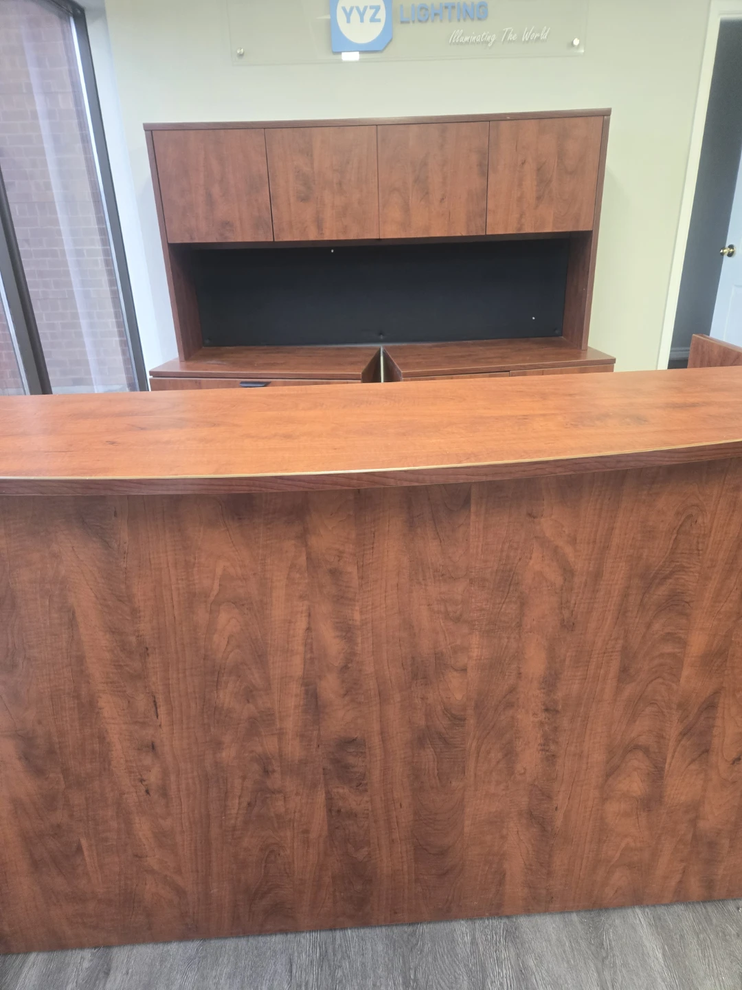 Cherry Wood Reception Desk with Hutch