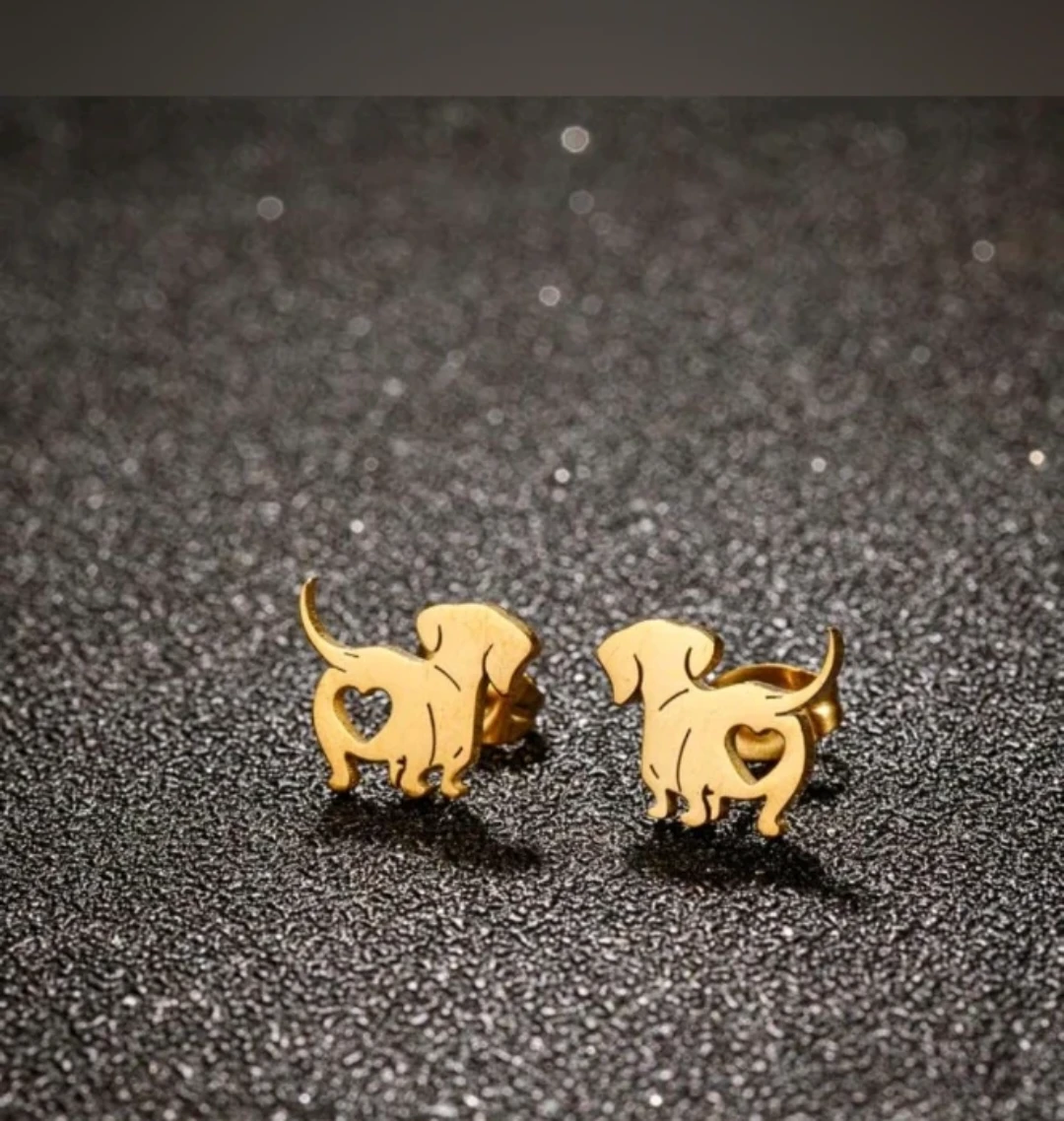 Dachshund Dog Earrings - Gold Tone