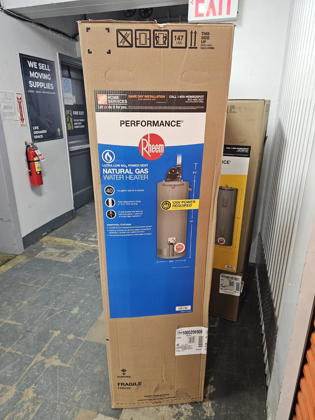 New Rheem 40 gallon natural gas water heater with power vent