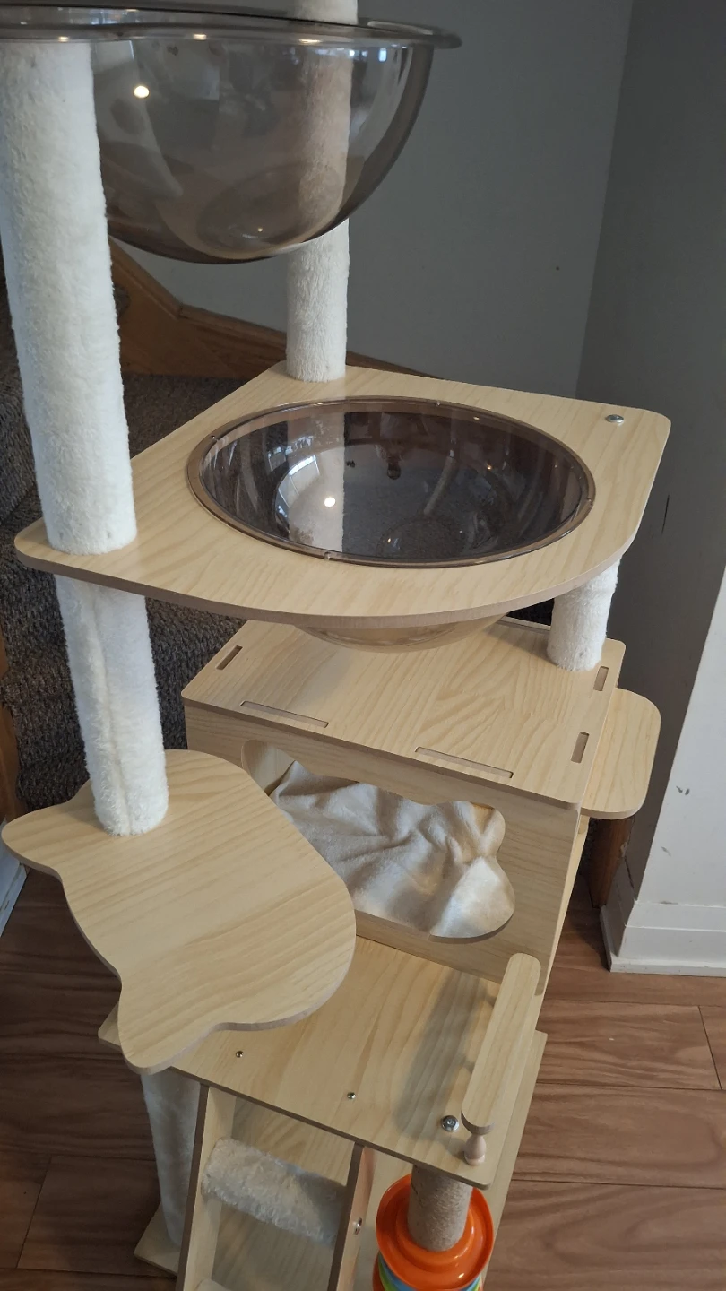 Wooden Cat Tree Condo with bubble pod, toys - photo 3