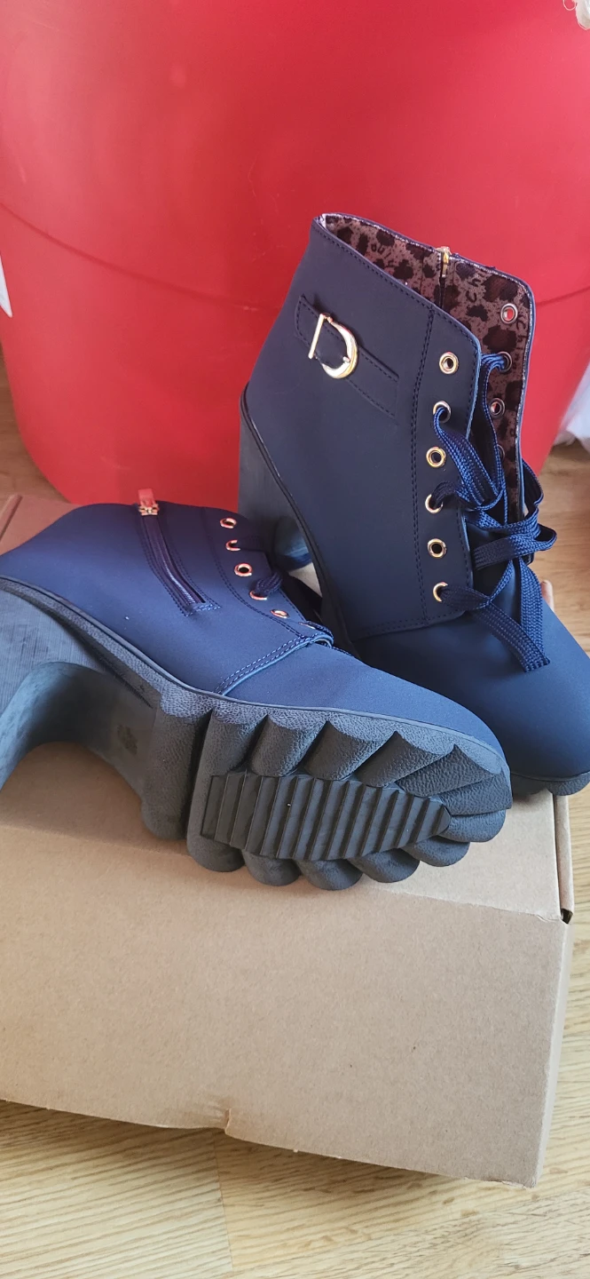 Navy Blue Wedge Ankle Boots