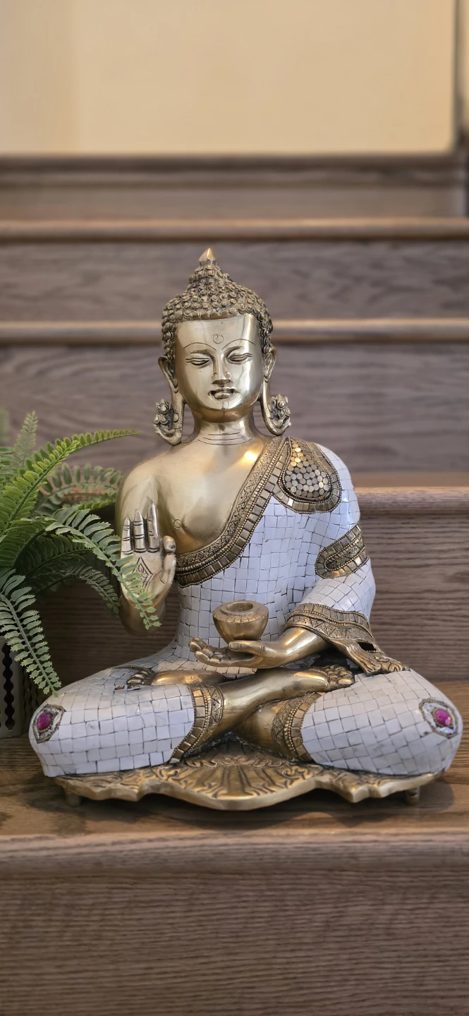 Decorative Brass and Stone Buddha Statue