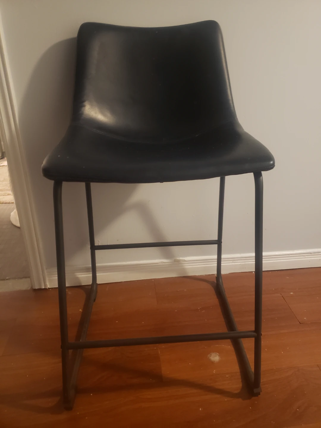 Black Faux Leather Bar Stool with Metal Legs