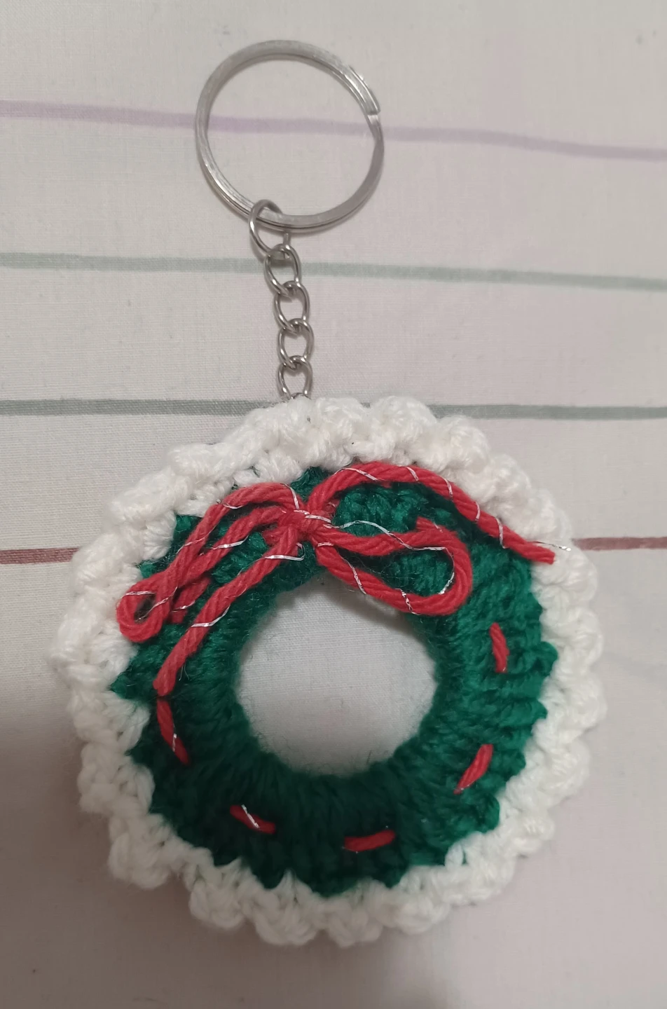 Handmade Crochet Christmas Wreath Keychain
