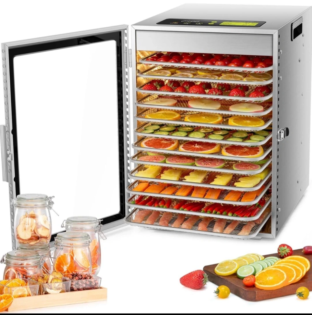 12 Tray Food Dehydrator Machine Stainless Steel Dual fan 360° Ef