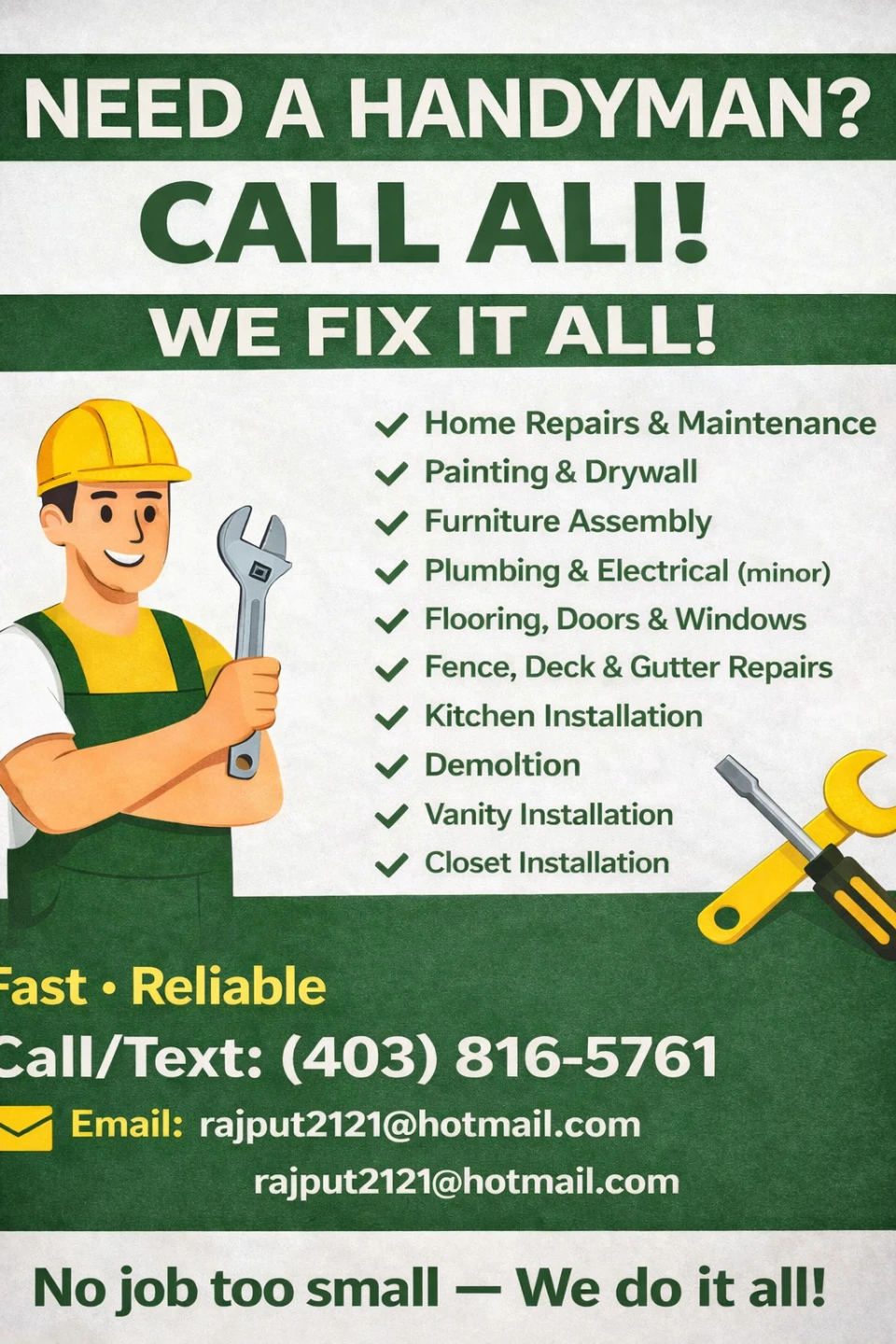 Handyman Services - Call Ali for Home Repairs & Maintenance