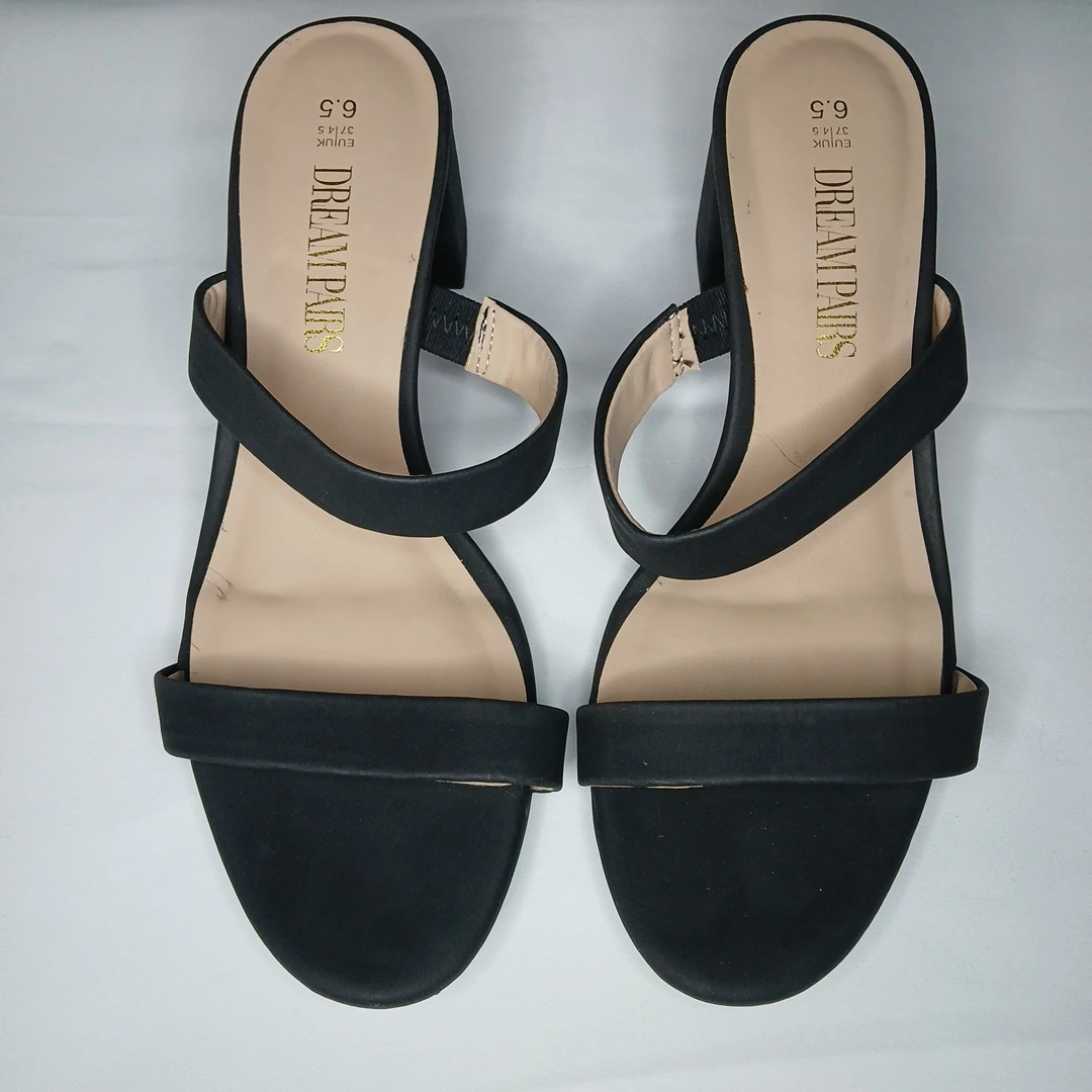 Dream Pairs Two Strap Open Toe Low Block Heels US 6.5 Black - photo 4