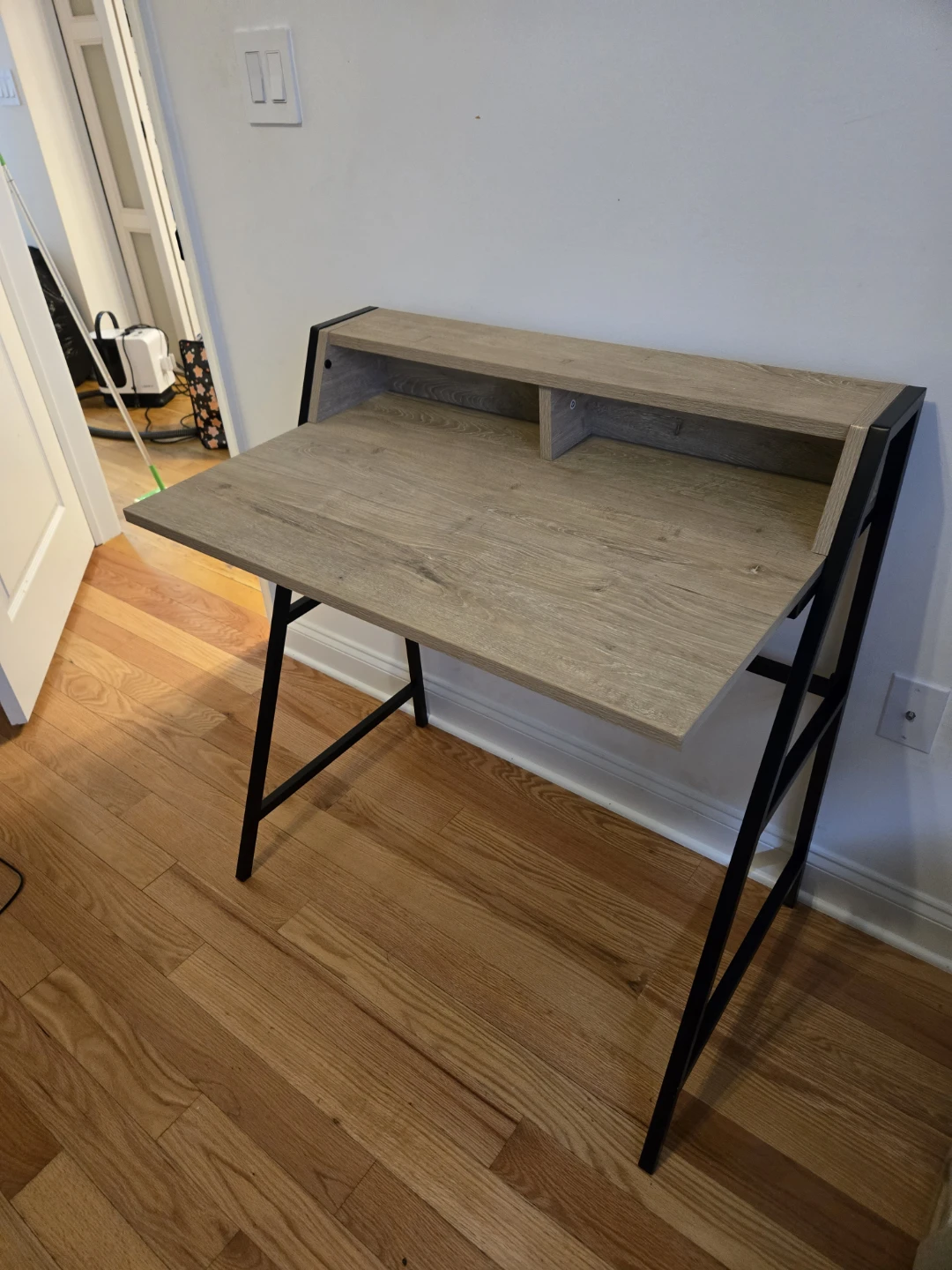 Desk with Shelf - Wood Grain & Black Metal