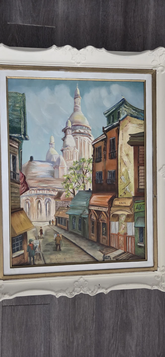 Framed Vintage Oil Painting of City Scene by Jan