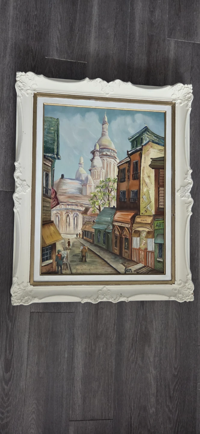 Framed Vintage Oil Painting of City Scene by Jan - photo 3