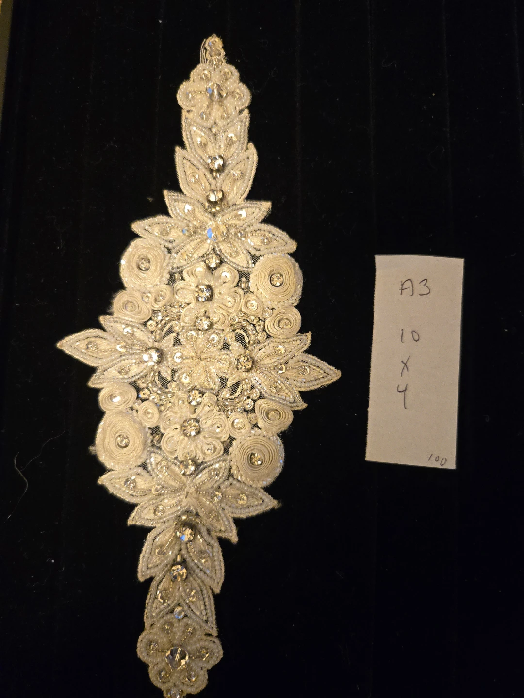 Beaded Applique Embellishment with Rhinestones