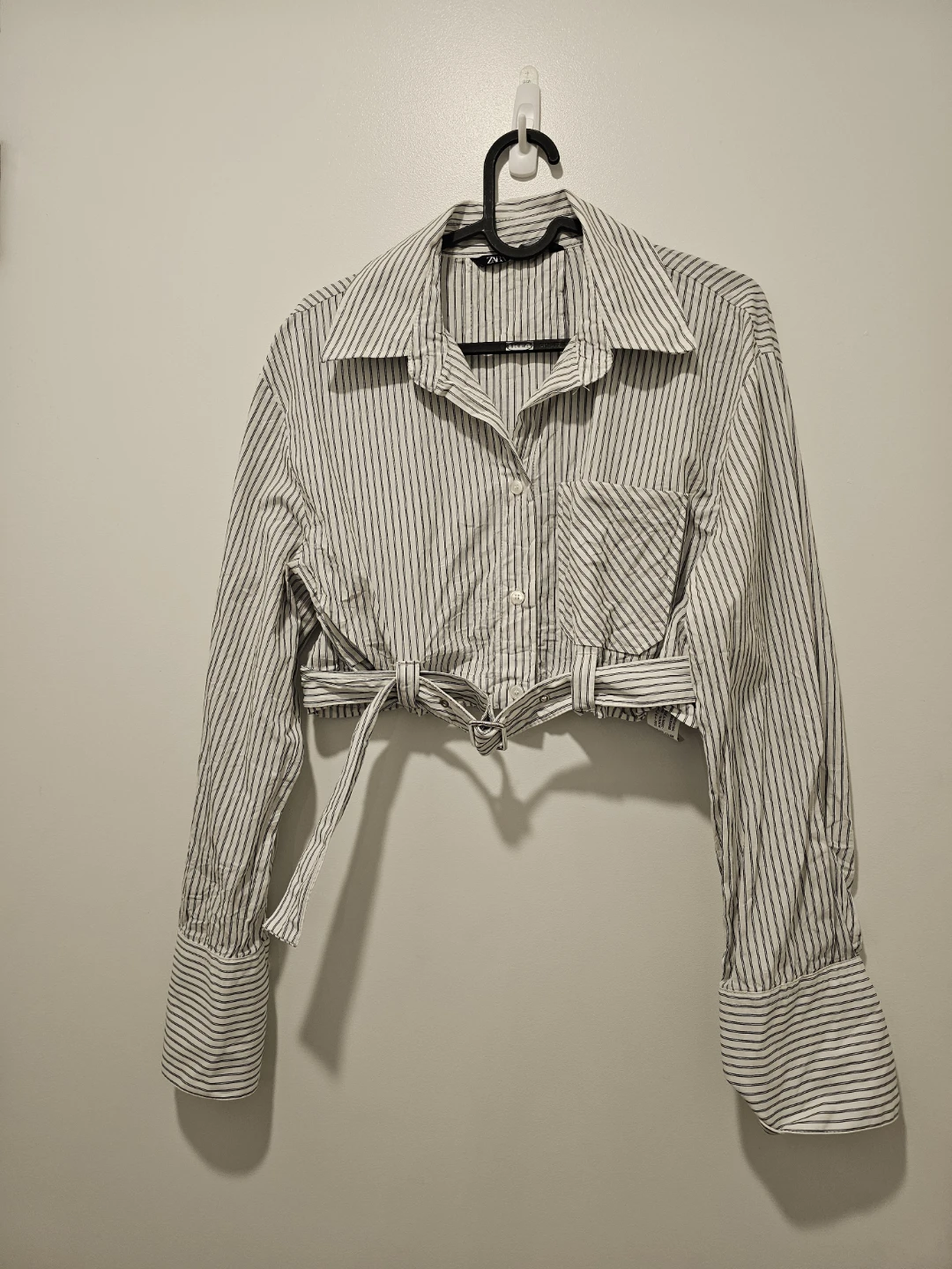 ZARA Striped Cropped Shirt with Belt