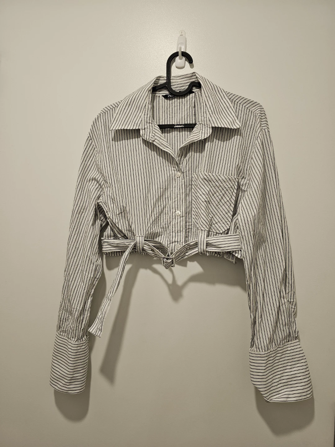 ZARA Striped Cropped Shirt with Belt - photo 2