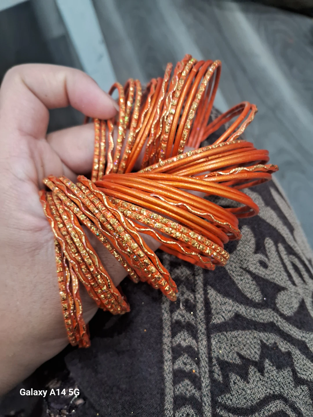 Orange Glitter Bangles Set