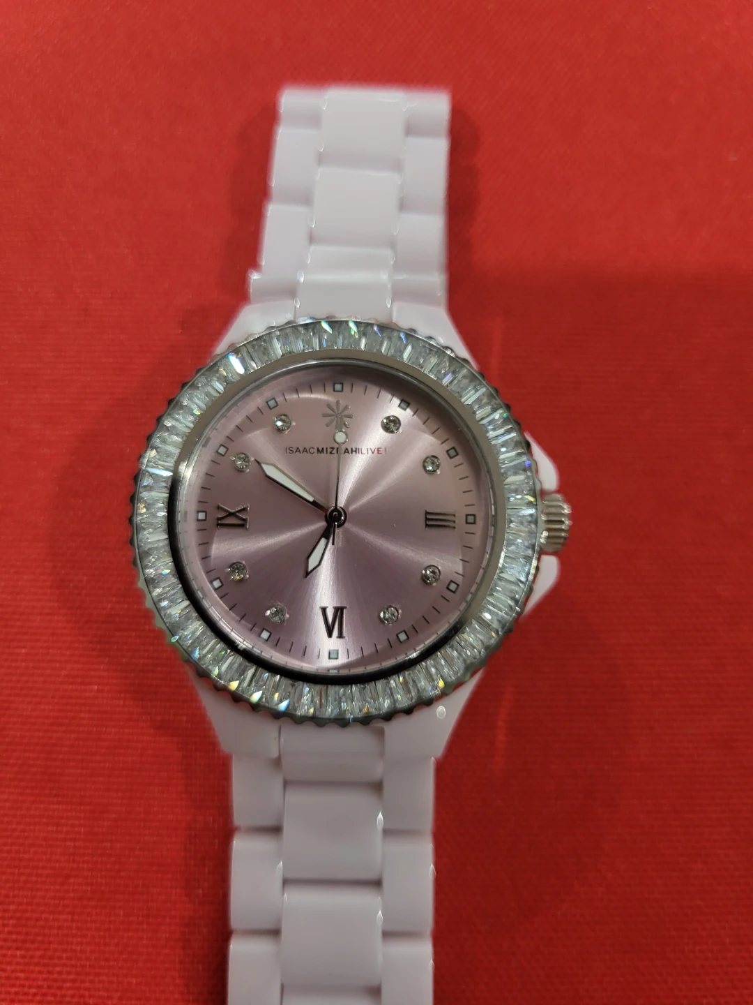 Isaac Mizrahi Live! Pink Ceramic Watch with Crystal Bezel