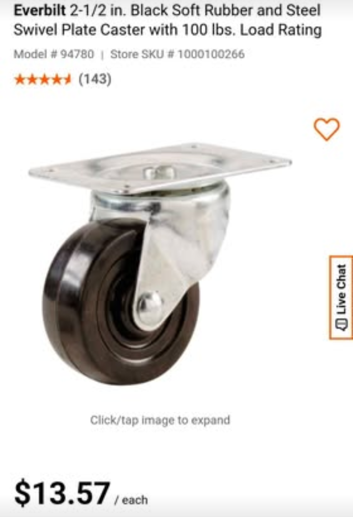 2 1/2" Black Soft Rubber Steel Swivel Plate Caster, 100lbs - photo 4