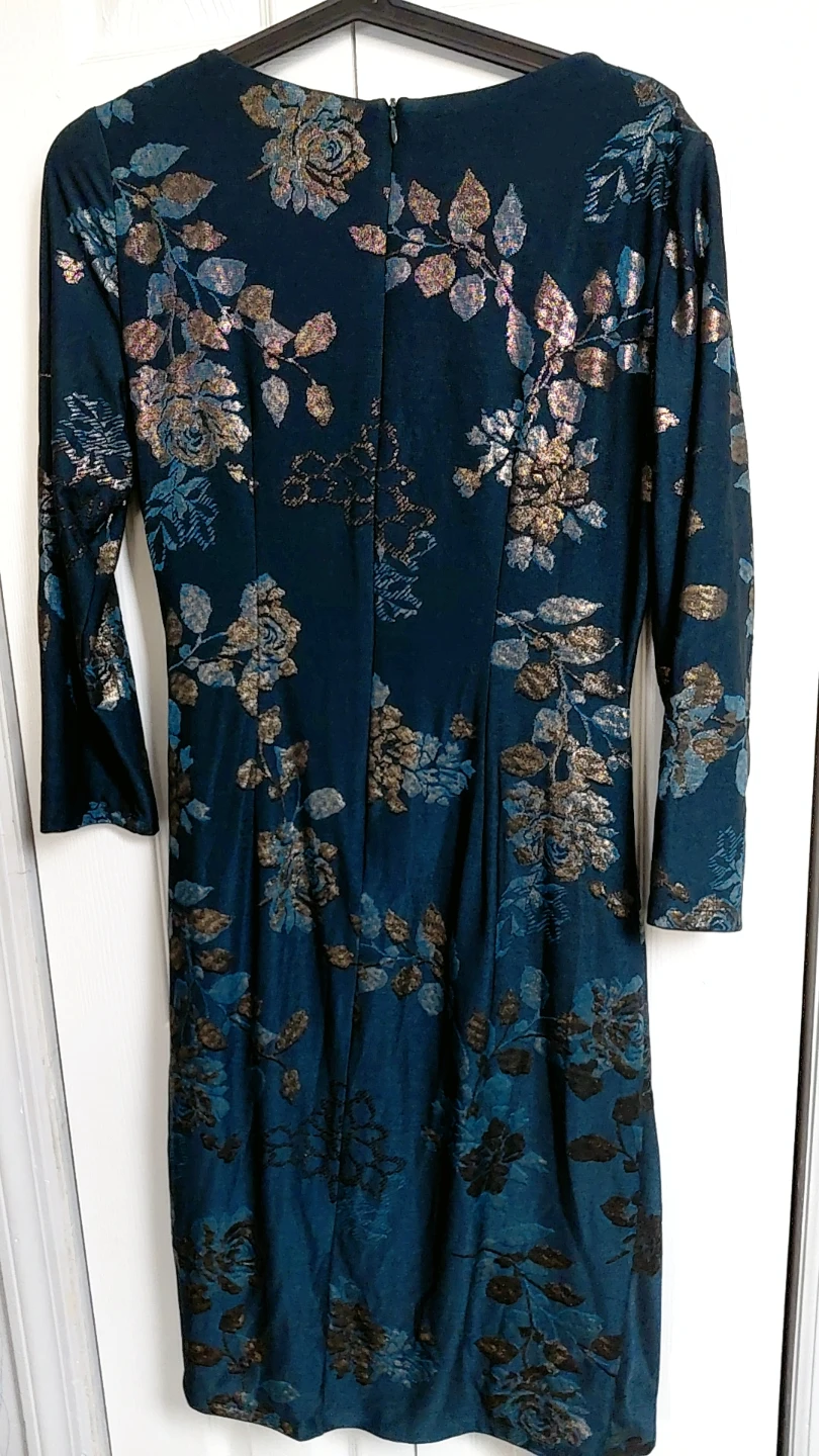Jessica Howard Women's Teal Floral Print Ruched Midi Dress