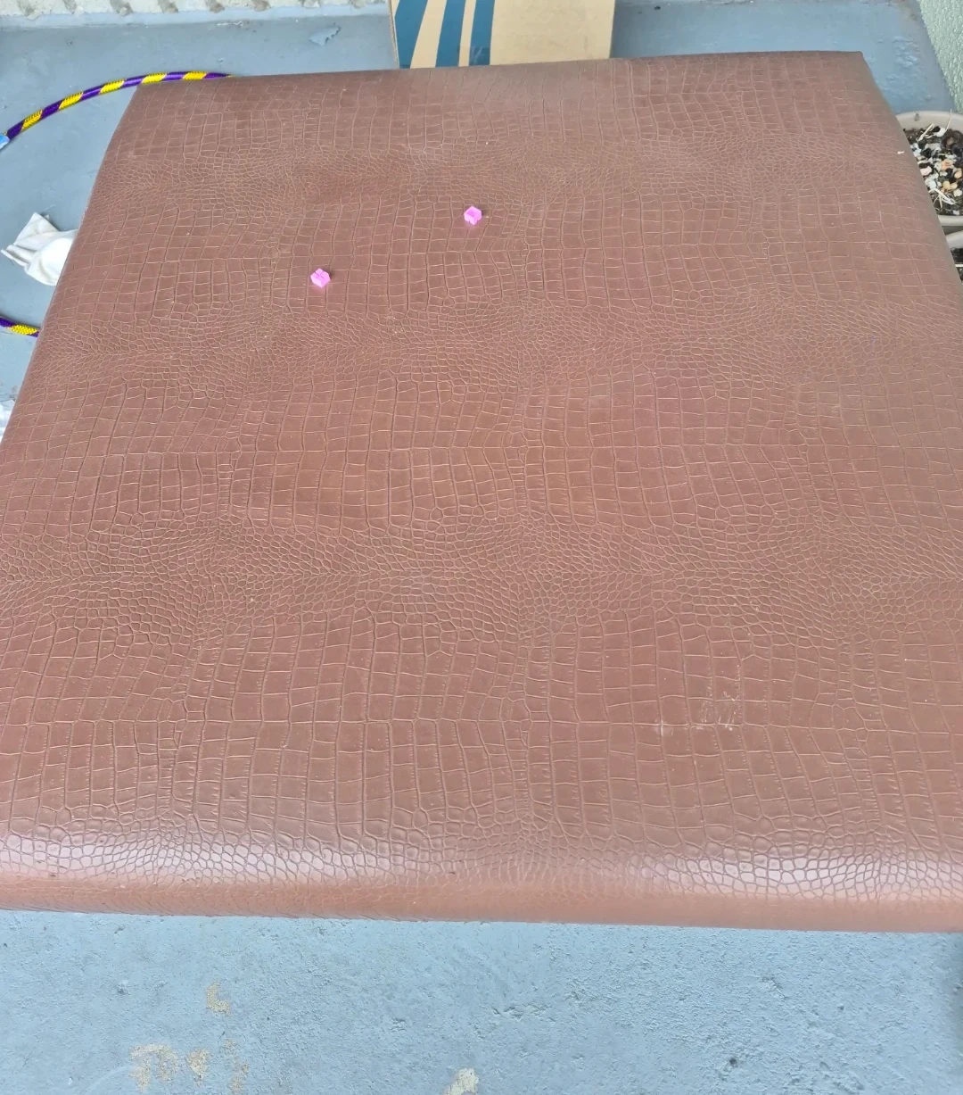 Large square brown ottoman – approx. 3 × 3 ft, wooden legs. - photo 3