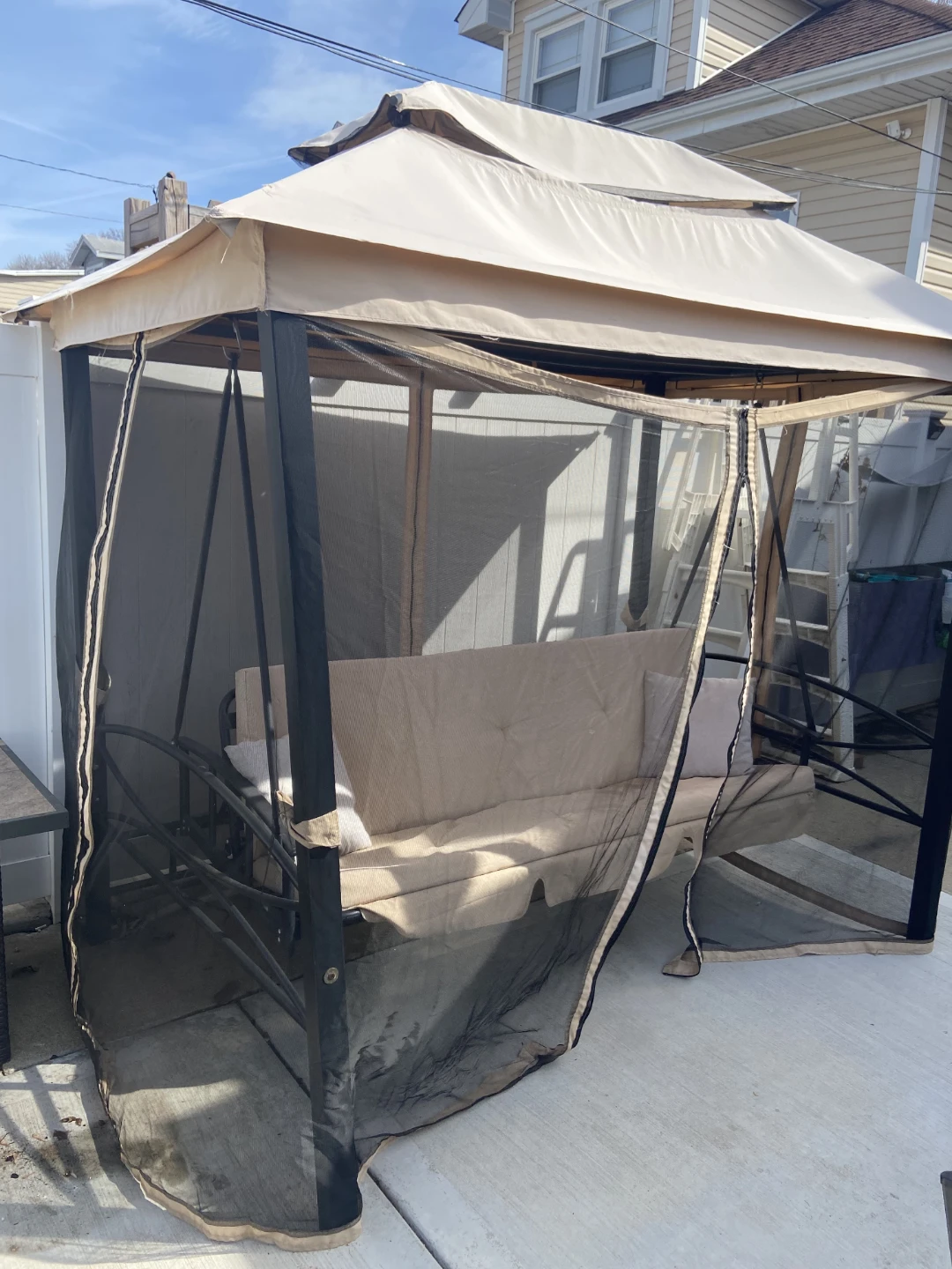 3-Seater Patio Swing with Canopy and Mosquito Netting - photo 4
