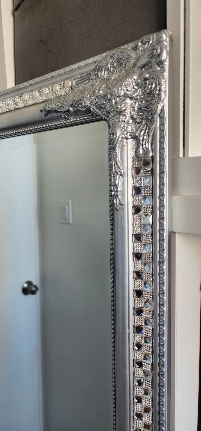 Large Ornate Silver Mirror with Rhinestone Embellishments - photo 2