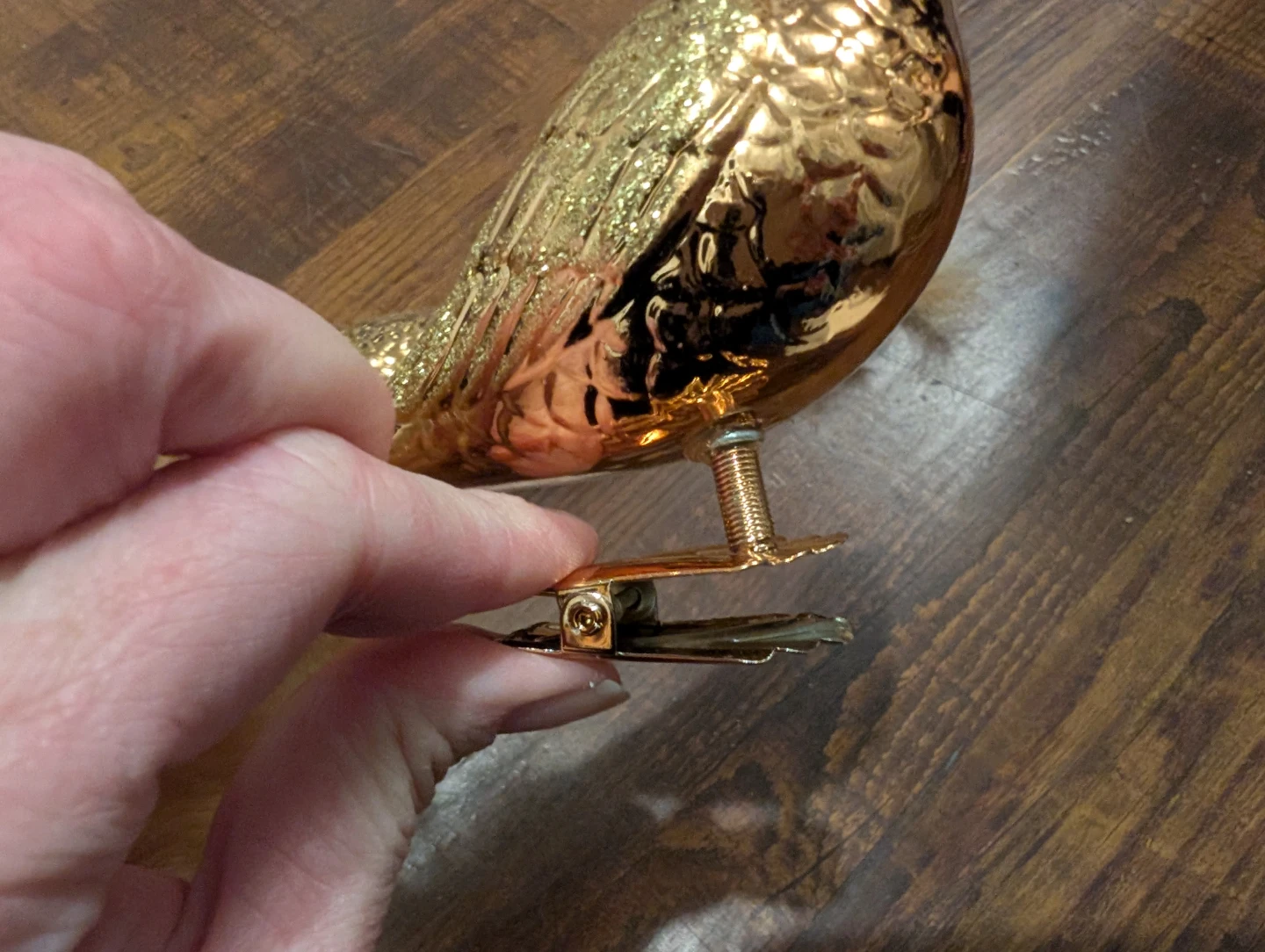 Gold Bird Clip-On Ornaments with Feather Tails (Set of 2) - photo 2
