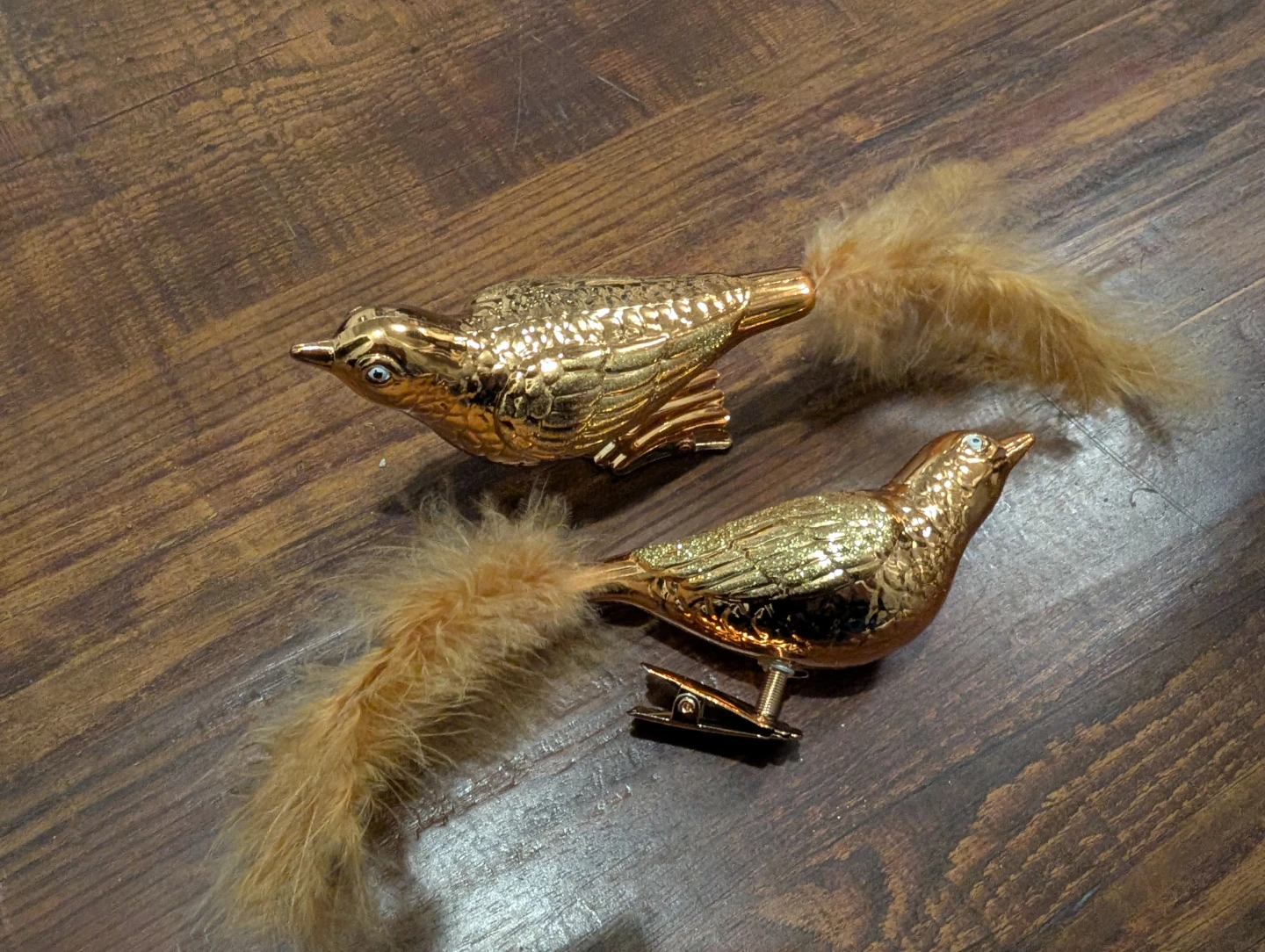 Gold Bird Clip-On Ornaments with Feather Tails (Set of 2) - photo 3