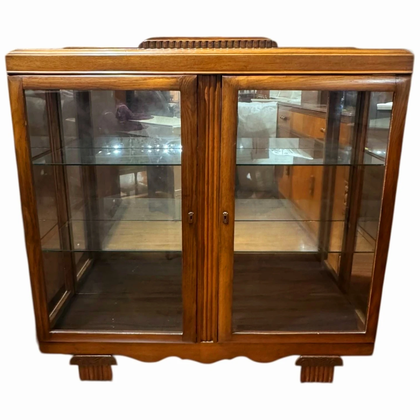 Art Deco Solid Walut 2 Door Curio Storage Cabinet