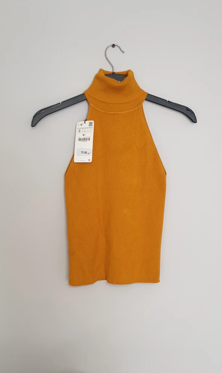 Zara Mustard Yellow Ribbed Mock Neck Halter Top Size S - photo 3