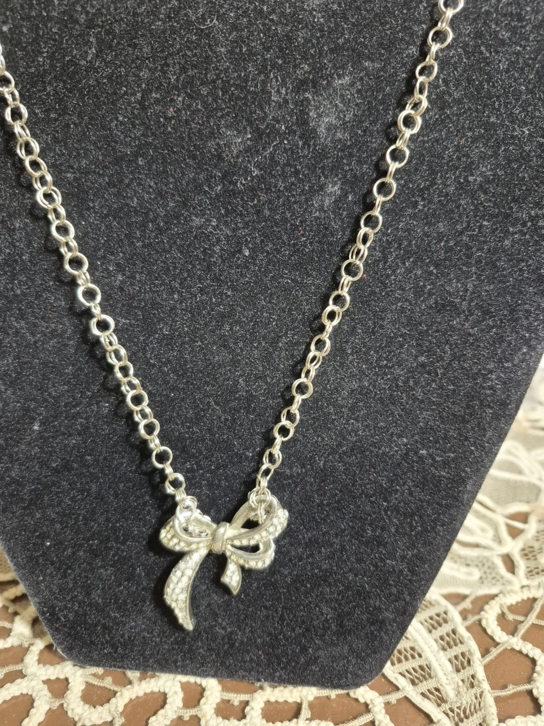 Silver Tone Bow Necklace